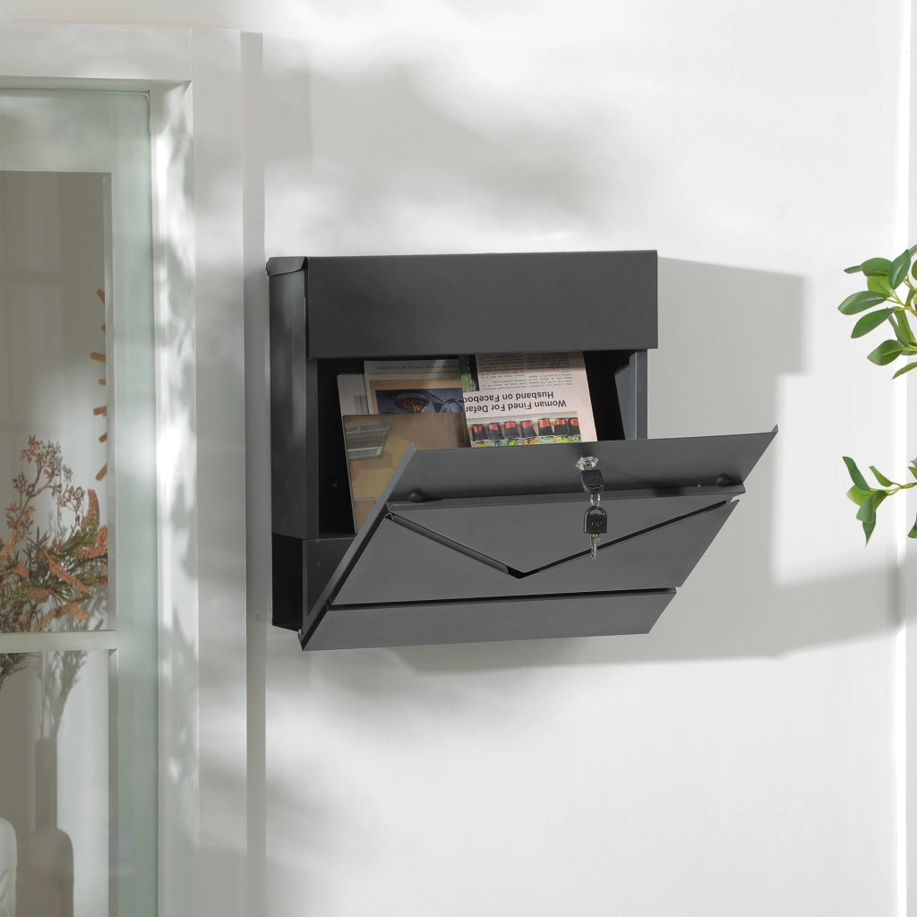 Cassetta Postale in Acciaio con Portagiornali ¨C zephmum ¨C Grigio 37x10.5x37 cm