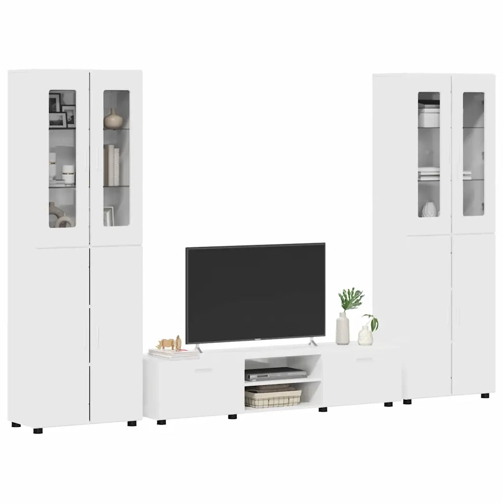 Set mobile TV con porta FLORIN Bianco Lucido Legno multistrato