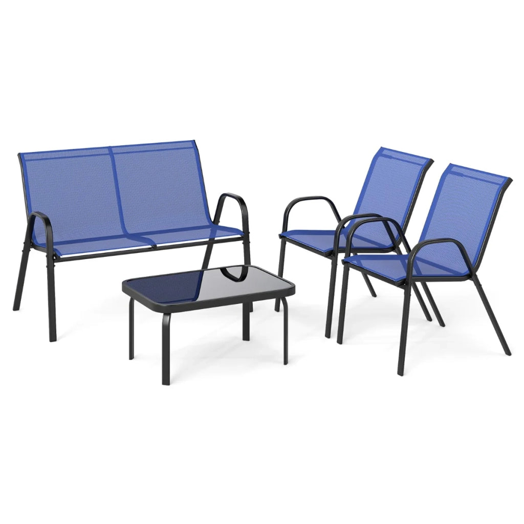 Set di mobili da giardino 4 pezzi 68 x 112 x 83 cm 2 poltrone impilabili stile comodo ed elegante metallo blu 20_0011976