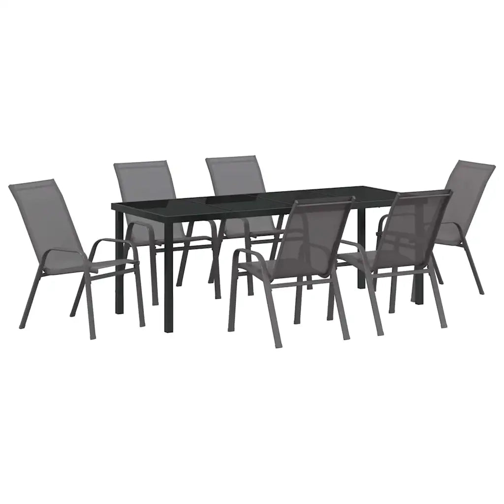 Set da Pranzo per Giardino 7 pcs Grigio e Nero 3379126