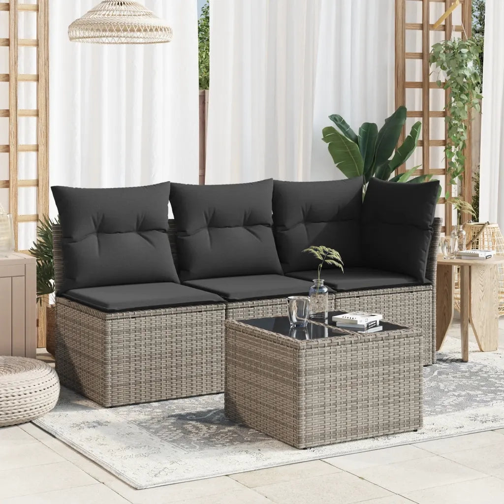 Tavolo da Giardino Piano in Vetro Grigio 55x55x37 cm Polyrattan 366120