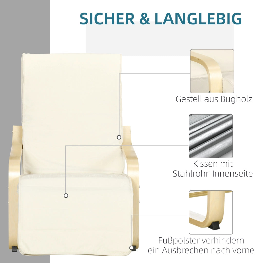 POLTRONA Relax con poggiapiedi regolabile 66,5 x 94 x 100 cm Bianco crema