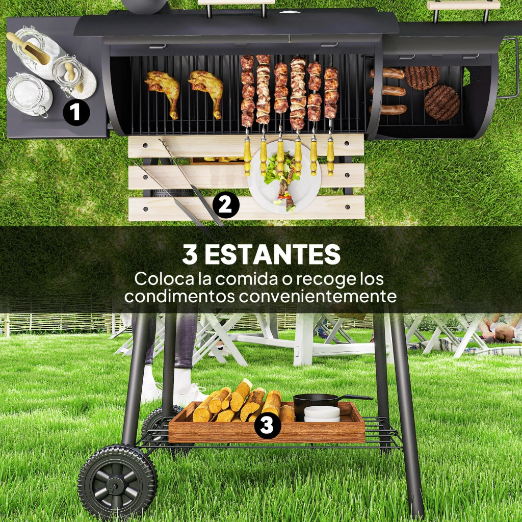 Barbacoa 3 in 1 Ahumador Griglia Carbone ¨C zephmum ¨C Legno 124x53x104 cm