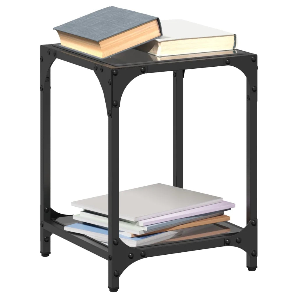 Tavolini da Salotto con Piano Vetro Nero 2pz 30x30x40cm Acciaio 845957