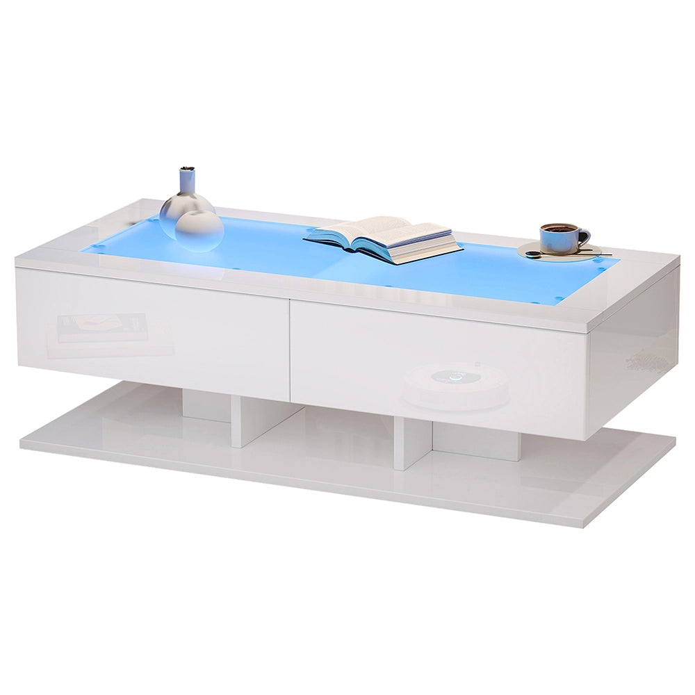 Tavolino design - Xylo - 100x50cm vetro LED bianco