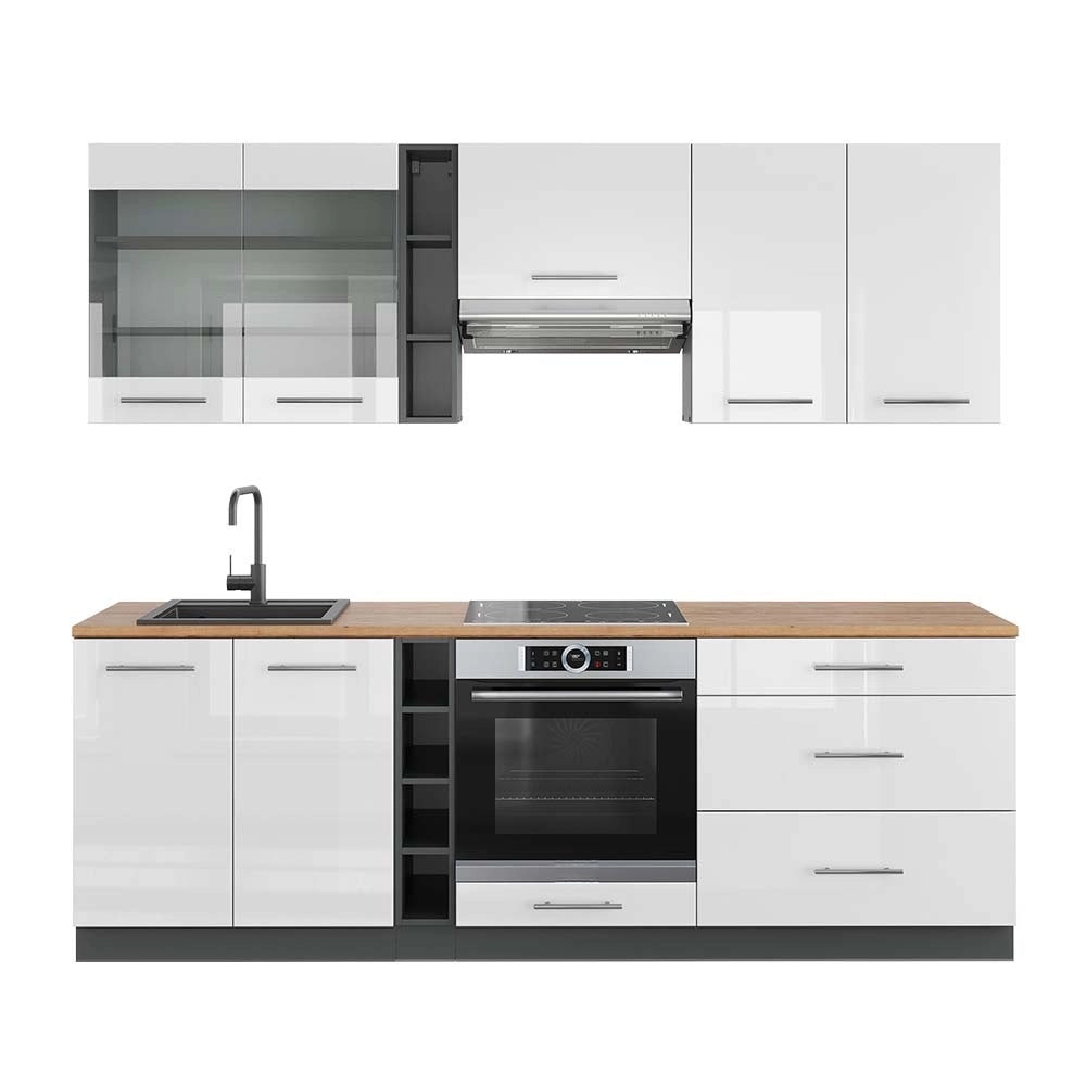 Cucina componibile Fame-Line Bianco lucido/Antracite 235 cm, PL Rovere Vicco