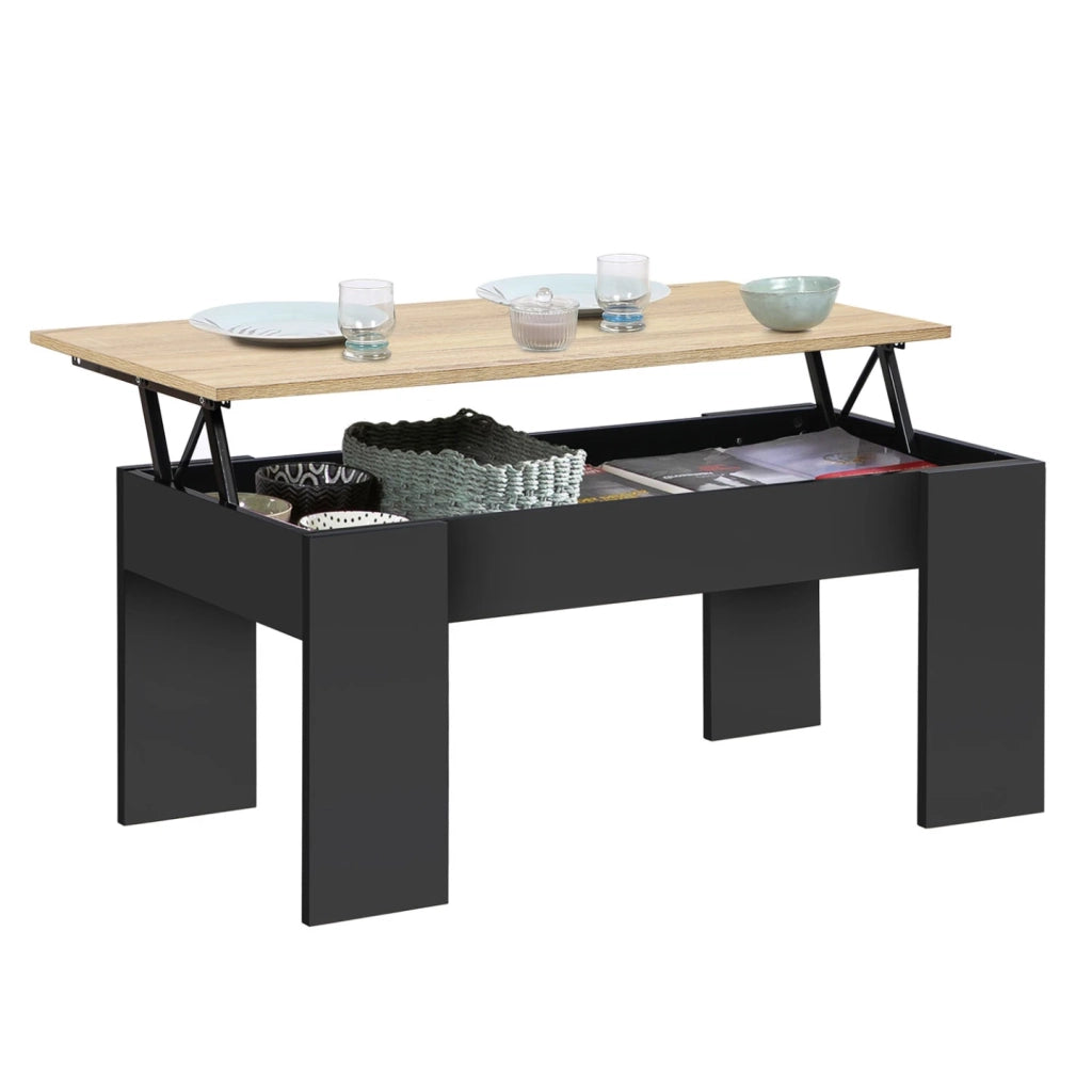 IDMarket - Mesa de centro elevable TARA de madera negra e imitación de haya