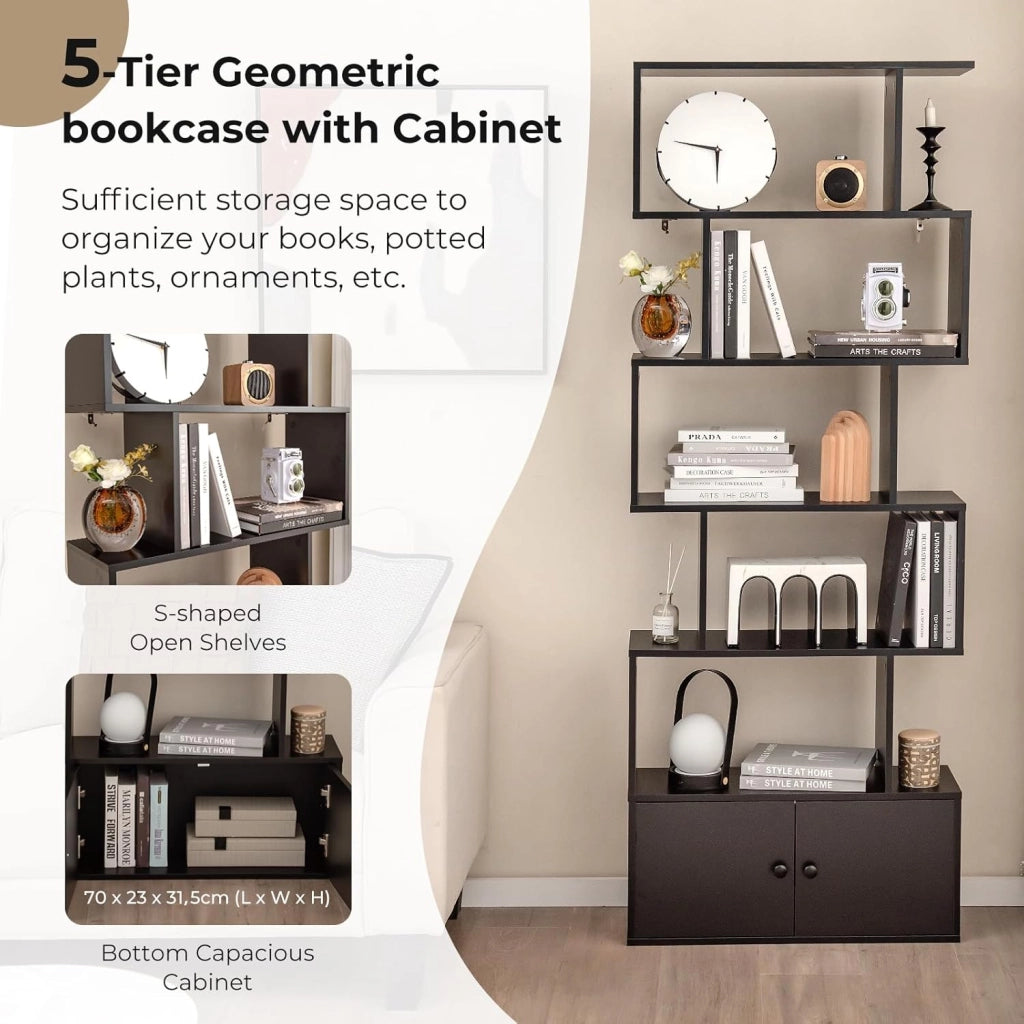 Scaffale a 6 Ripiani con cassetto, Libreria Autoportante, Scaffale da Terra, Design Moderno, 70 x 23 x 183 cm, Bianco/Marrone/Nero (Nero)