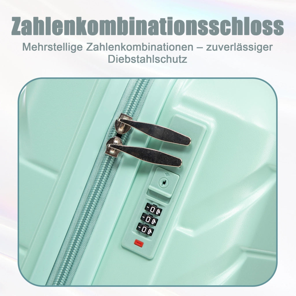 Set di 2 valigie girevoli in ABS da 14"/19" con lucchetto a combinazione e trousse da 14" (verde menta)