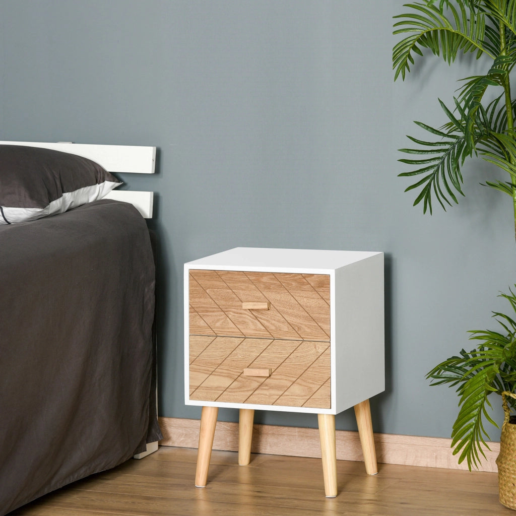 Comodino con 2 Cassetti ¨C Zephmum ¨C 40x30x55,5 cm Bianco e Naturale