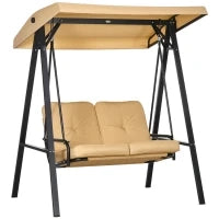 Dondolo 2 Posti in Acciaio e tessuto Teslin con Tettuccio Regolabile e Cuscini, 138x106x174 cm, Beige