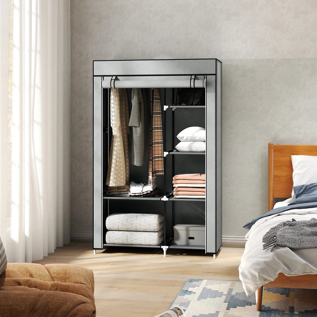 Armadio Pieghevole in Tessuto con 6 Ripiani e Appendiabiti ¨C zephmum ¨C 103x43x162.5cm Grigio