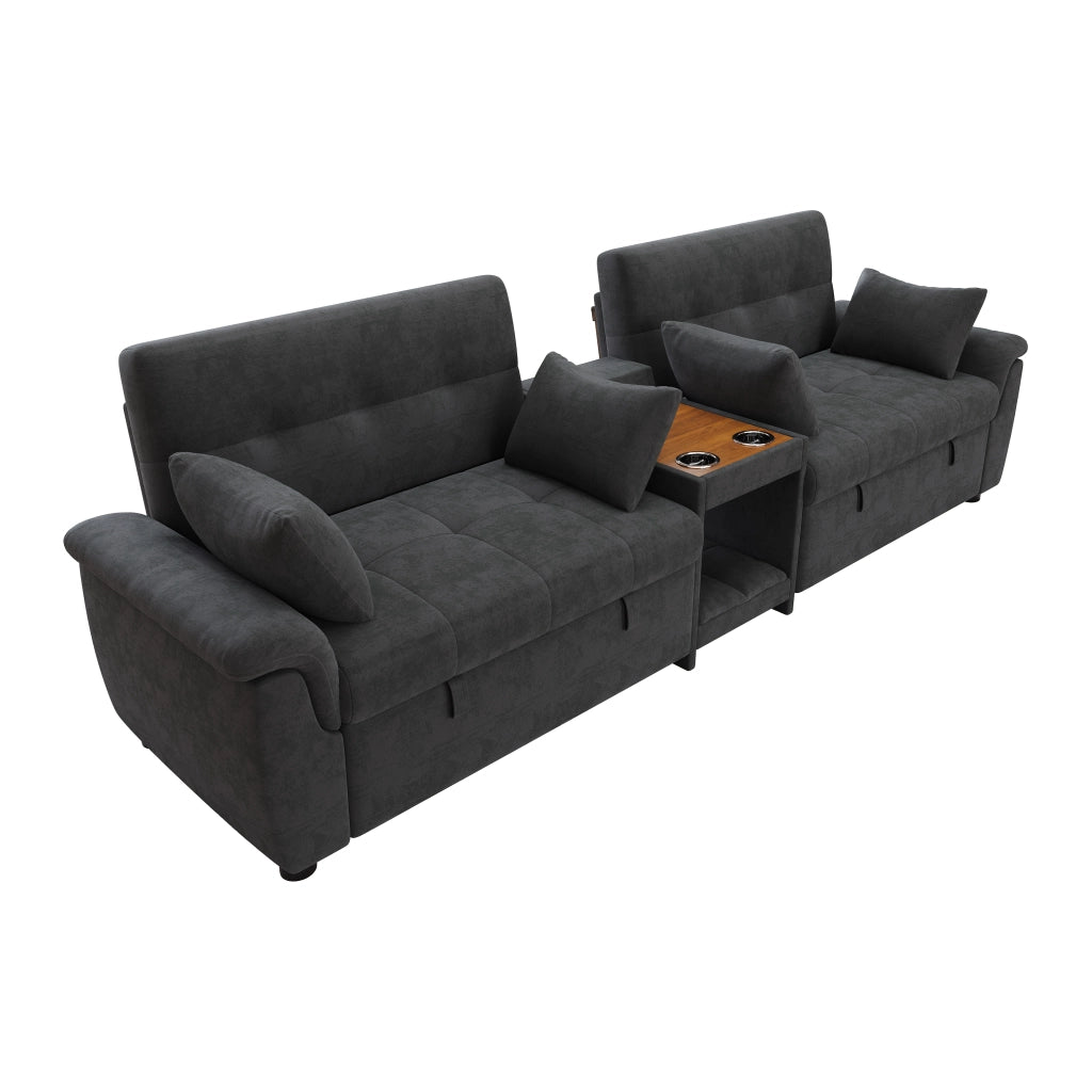 Divano letto a U multifunzionale in chenille, grigio scuro, con doppio letto estraibile, 3 posizioni dello schienale, area per animali domestici e 2 portabicchieri