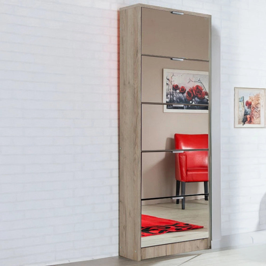 Mobile Portascarpe Dentro, Scarpiera 10 Ripiani, 67x28x191.5h cm Marrone Rovere Grigio