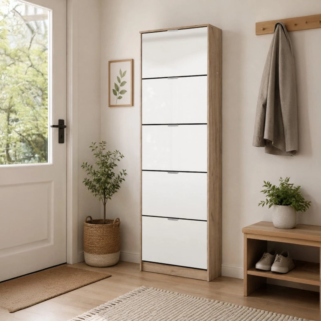 Mobile Portascarpe Dentro, Scarpiera 10 Ripiani, 67x28x191.5h cm Marrone Rovere Grigio