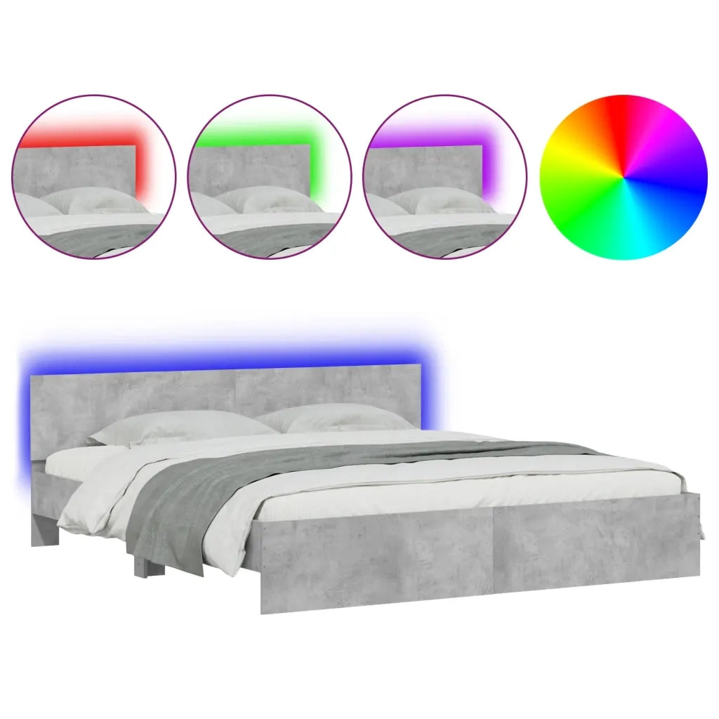 Giroletto con Testiera e LED Grigio Cemento 180x200 cmcod mxl 109501