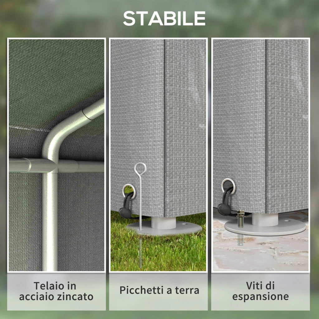 Capanno Box per Attrezzi da Giardino 160x218x172 cm Tenda in PE anti UV e Acciaio Grigio chiaro