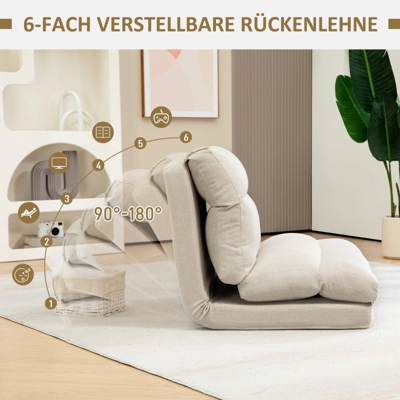Fauteuil relax da pavimento pieghevole con schienale reclinabile a 6 posizioni e imbottitura spessa in poliestere beige