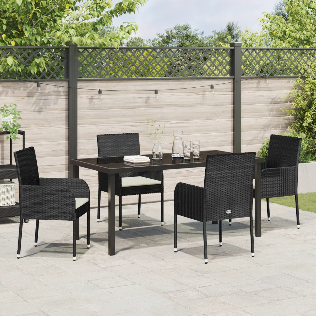 Set da Pranzo da Giardino 5 Pezzi con Cuscini Nero Polyrattan