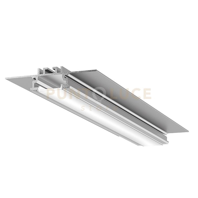 LIVERPOOL FG- SISTEMA MODULARE SEZIONABILE AD INACASSO E SCOMPARSA PIU DIFFUSORE TRASPARENTE COLORE ARGENTO OSSIDATO MT 2