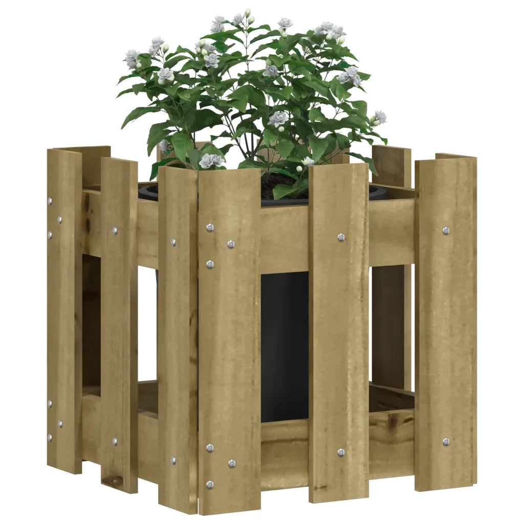Fioriera | Cassetta per fiori | Vaso Giardino a Recinzione 30x30x30Pino Massello Impregnato