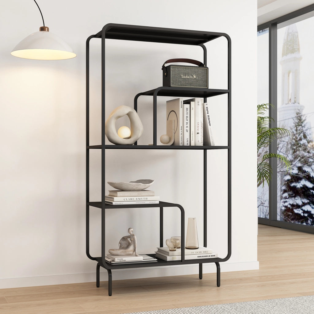 Libreria in Acciaio Færder con Scomparti Aperti 145 x 76 x 33 cm - Nero Opaco [en.casa]