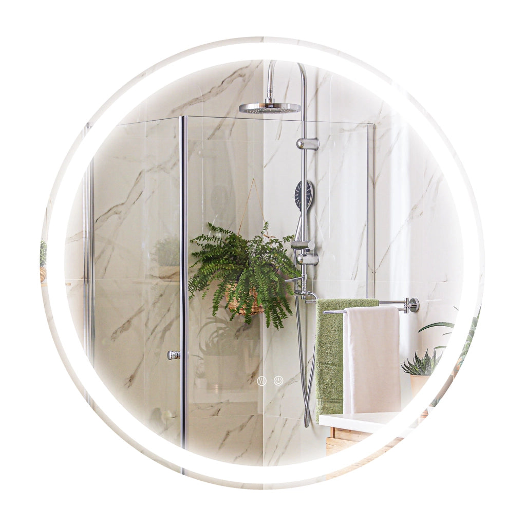 Specchio da bagno con luci LED ¨C zephmum ¨C rotondo ?60 cm, antivaho, memoria