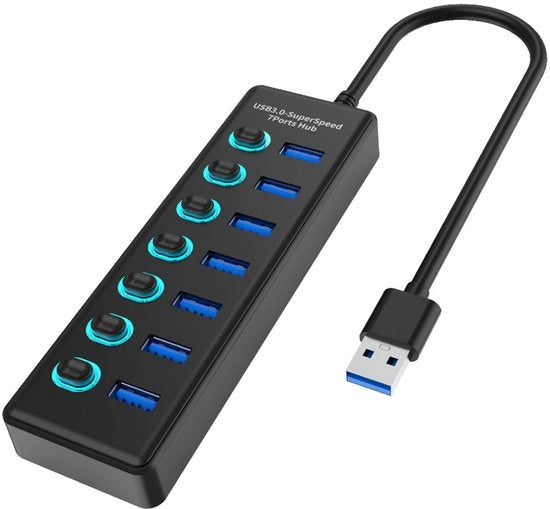 Hub USB 3.0 a 7 porte - Divisore dati USB con interruttori on/off individuali e indicatori di stato - Compatibile con laptop, PC e altro