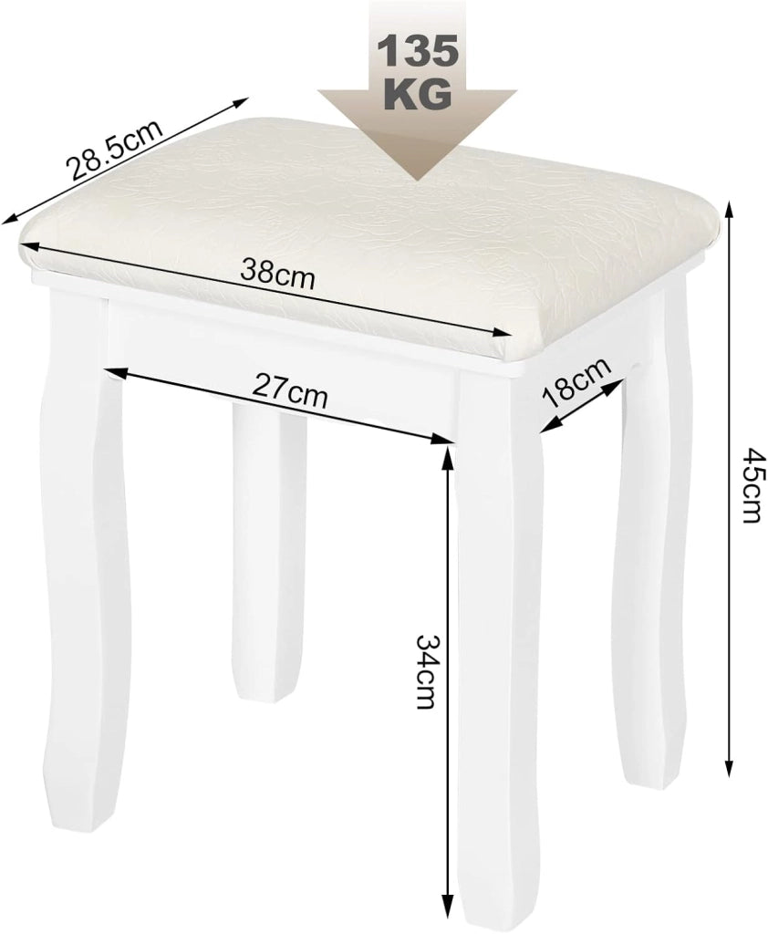 WOLTU Sgabello Bianco per Tavolo da Trucco, Sgabello in Legno Imbottito, Sedia da Make Up per Camera da Letto, Design Barocco， Rivestimento in Velluto, 37x28x44,5cm MB6095ws