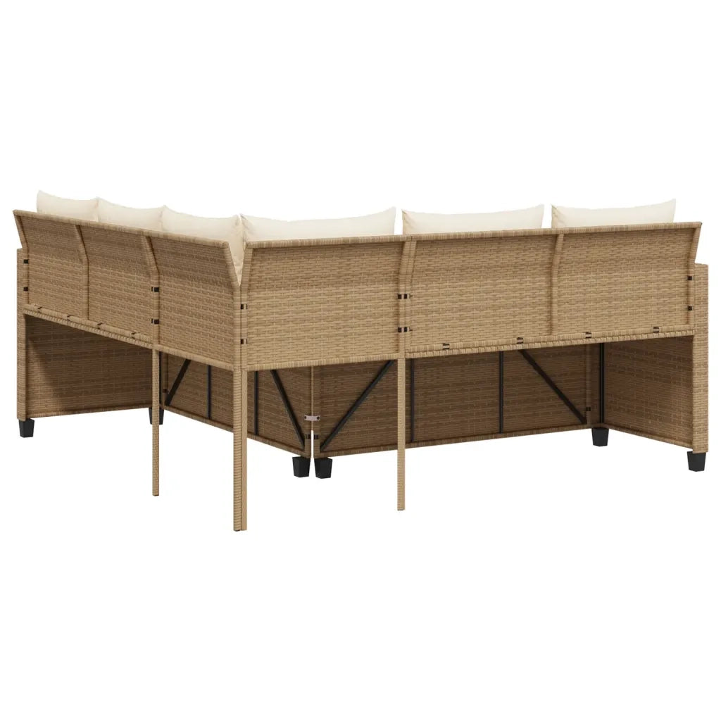 Divano da Giardino con Tavolo e Cuscini a L Beige in Polyrattan 369043
