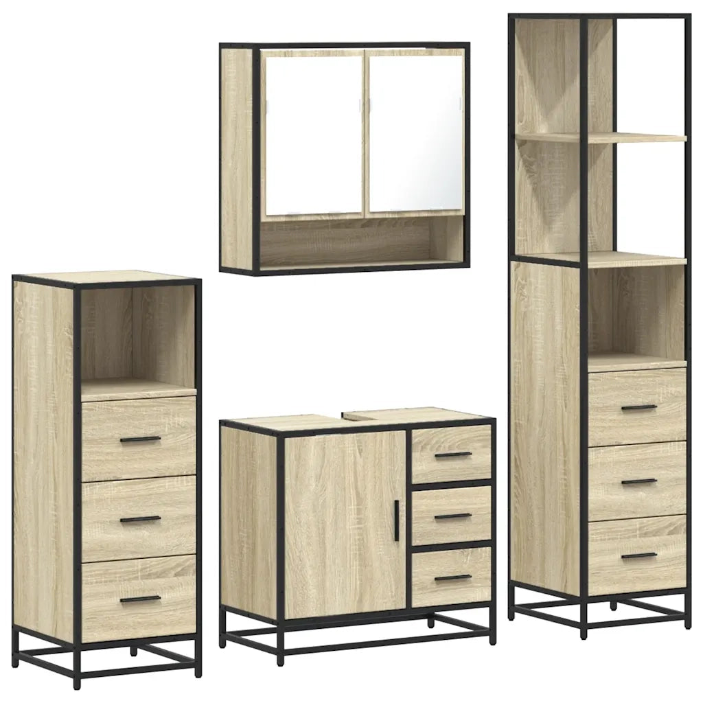 Set Mobili da Bagno 4 pz Rovere Sonoma in Legno Multistrato