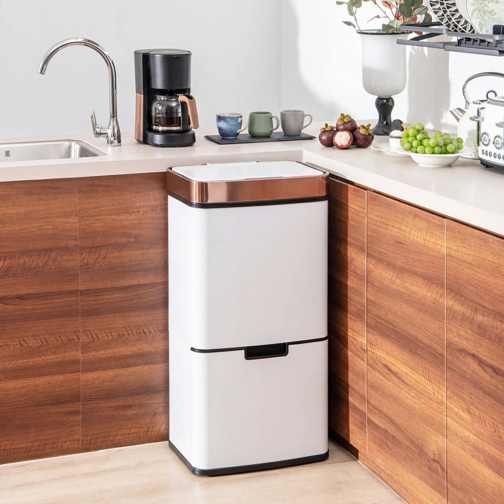 Cestino per rifiuti in acciaio inox 72L, Bidone della spazzatura da cucina con sensore di movimento 2 cestini Oro