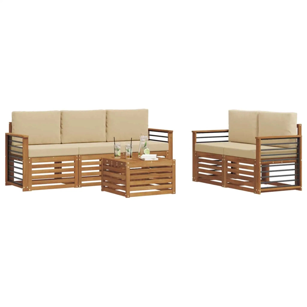 Set di divani da esterno 6 pz Naturale e Beige 3374383