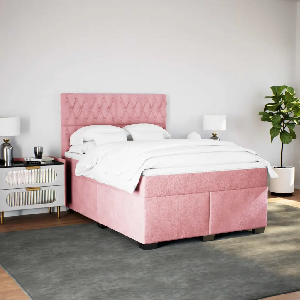 Giroletto a Molle con Materasso Rosa 140x200 cm in Velluto 3290941