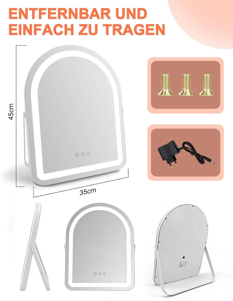 ZMH Specchio per il trucco illuminato a LED 35x45cm 3 modalit¨¤ di illuminazione regolabili con una semplice pressione