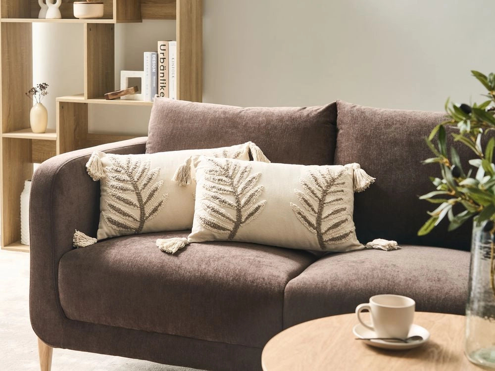 Set di 2 cuscini decorativi in tessuto di cotone beige con motivo floreale 30 x 50 cm