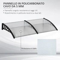 Pensilina da Esterno per Finestre e Porte in Policarbonato e Alluminio, 200x96x27cm, Trasparente