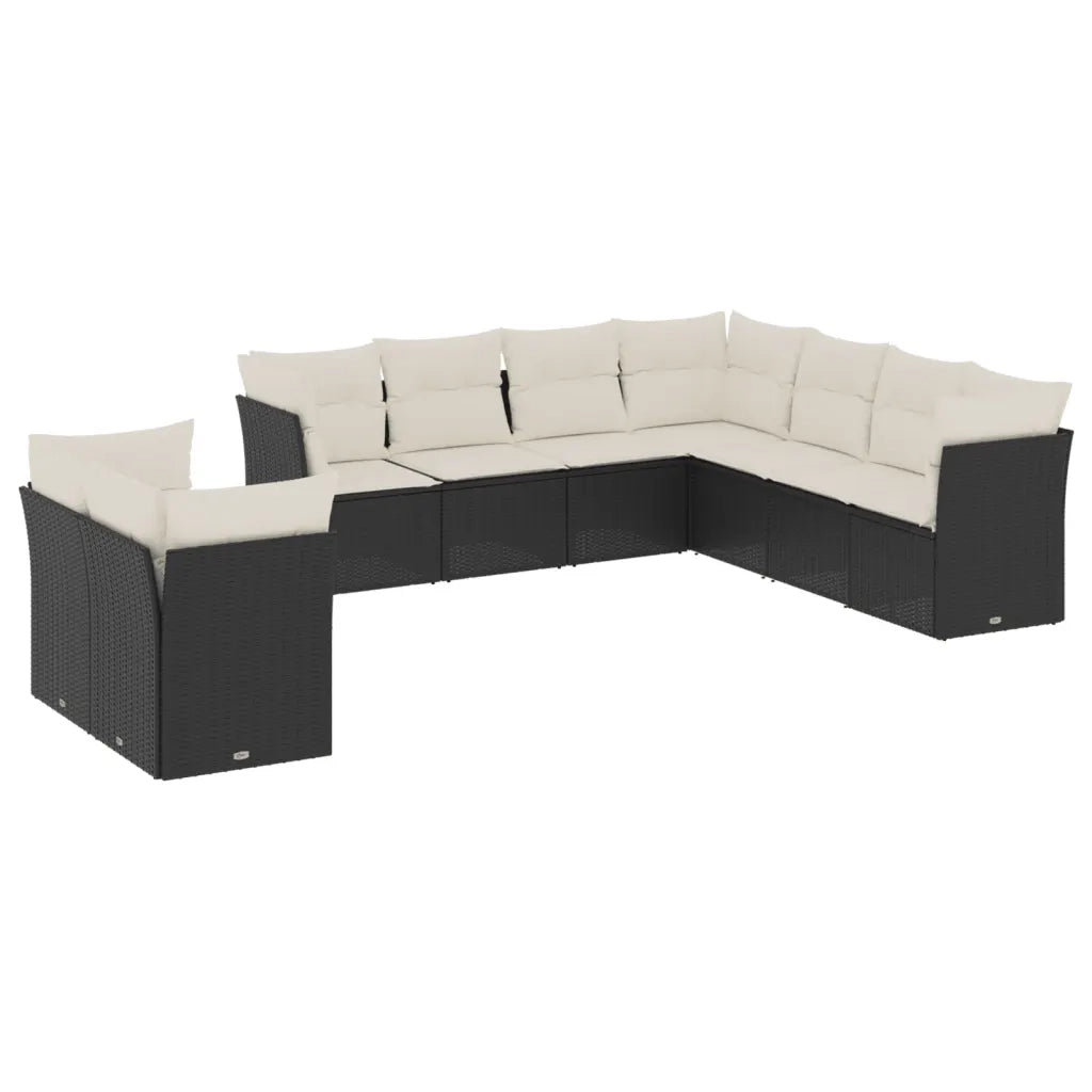 Set Divani da Giardino 9 pz con Cuscini Nero in Polyrattan 3217836