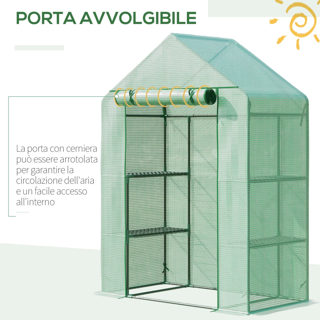 Serra da Giardino in Acciaio e Plastica PE con 4 Ripiani, Funi e Picchetti, 141x72x191 cm, Verde