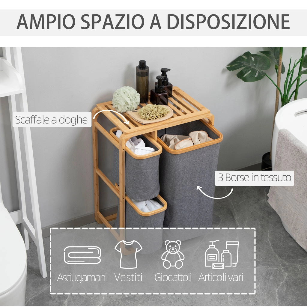 CESTO PORTABIANCHERIA CON 3 SCOMPARTI ESTRAIBILI IN TESSUTO 50X32X69.7CM BICOLOR