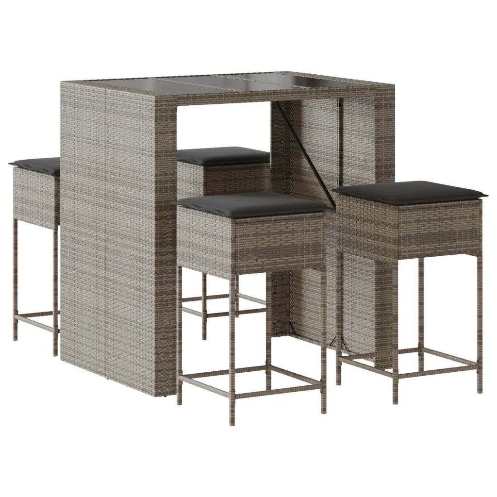 vidaXL Set Bar da Giardino 5 pz con Cuscini in Polyrattan Grigio