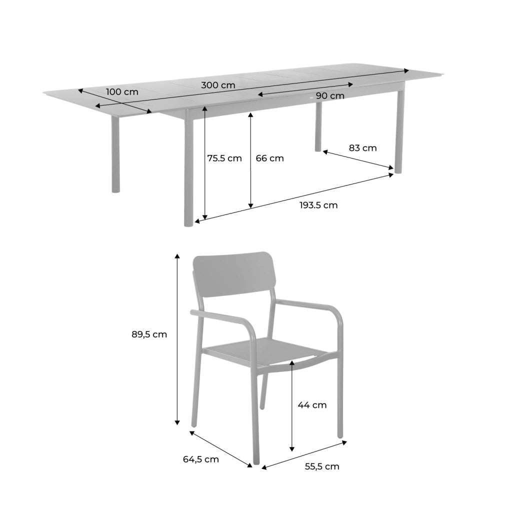 Set tavolo da giardino allungabile in alluminio e textilene con 8