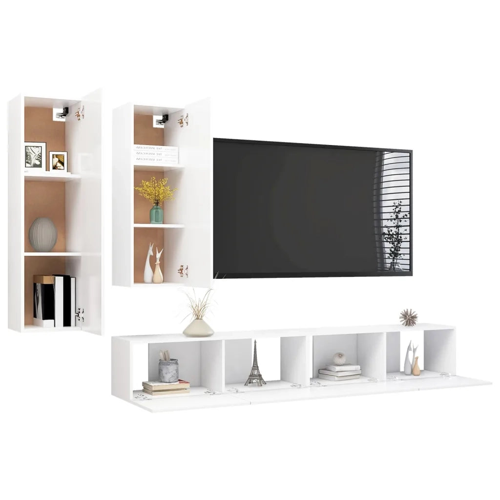 Set di Mobili Porta TV 4 pz Bianco in Legno Multistrato 3078733