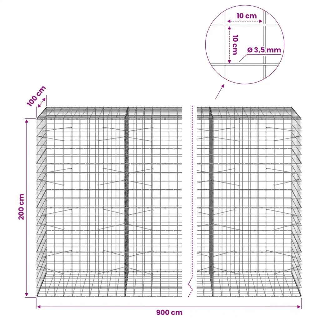 Gabione con Filo da 3,5 mm e Rete da 10x10 cm 900x100x200 cm 3463452