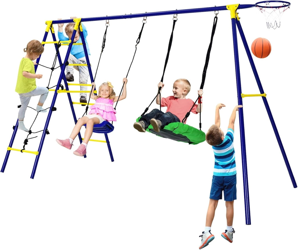 Set di altalene per bambini, struttura da gioco 5 in 1 con 2 altalene, altalena da giardino, altalena doppia per bambini all'aperto