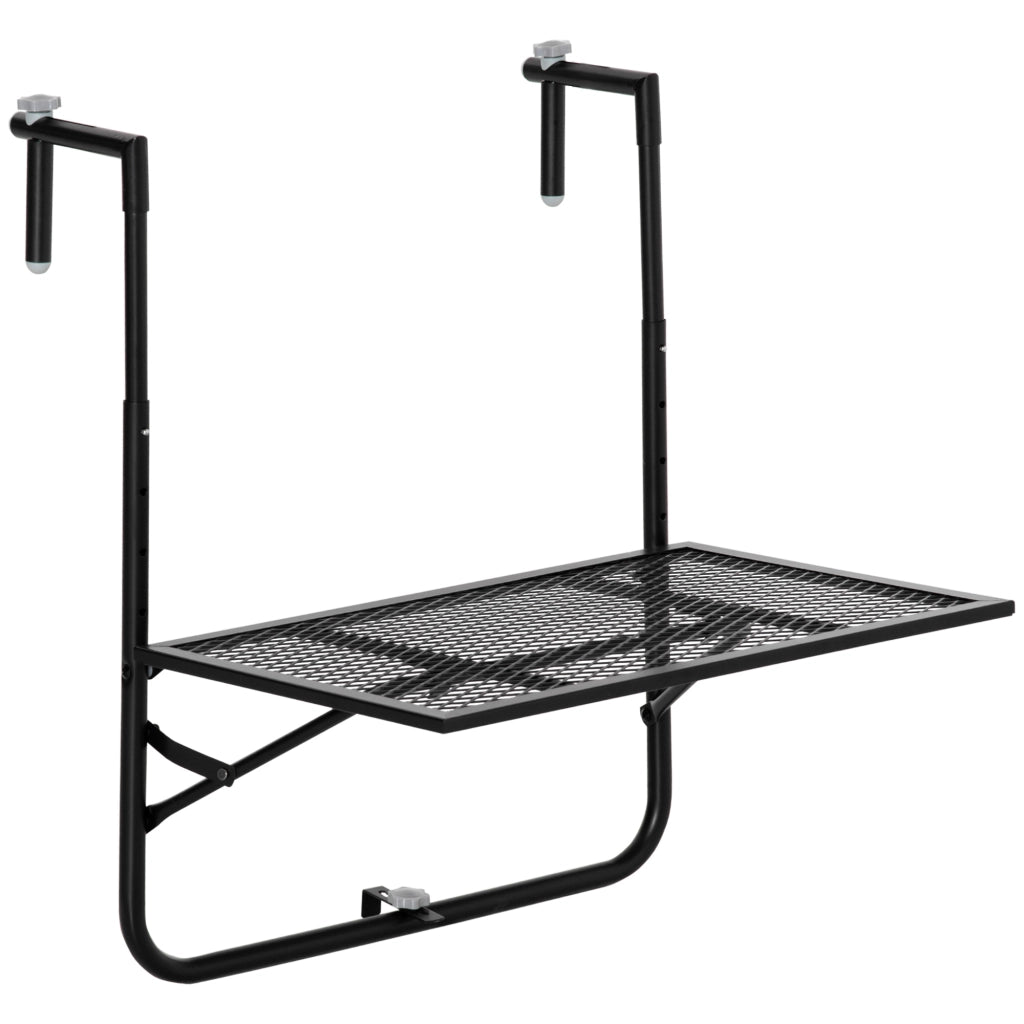 Tavolo da Ringhiera Pieghevole e Regolabile in Metallo, 60x60x57-72cm, Nero