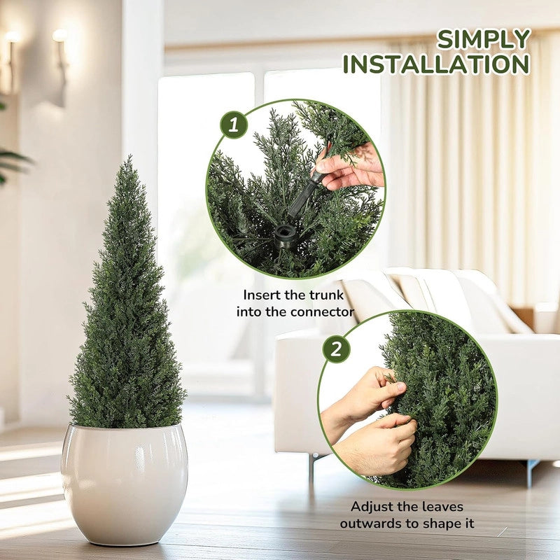 Set 2 Piante di Cedro Artificiale 90 cm Albero Cipresso da Esterno con Vaso