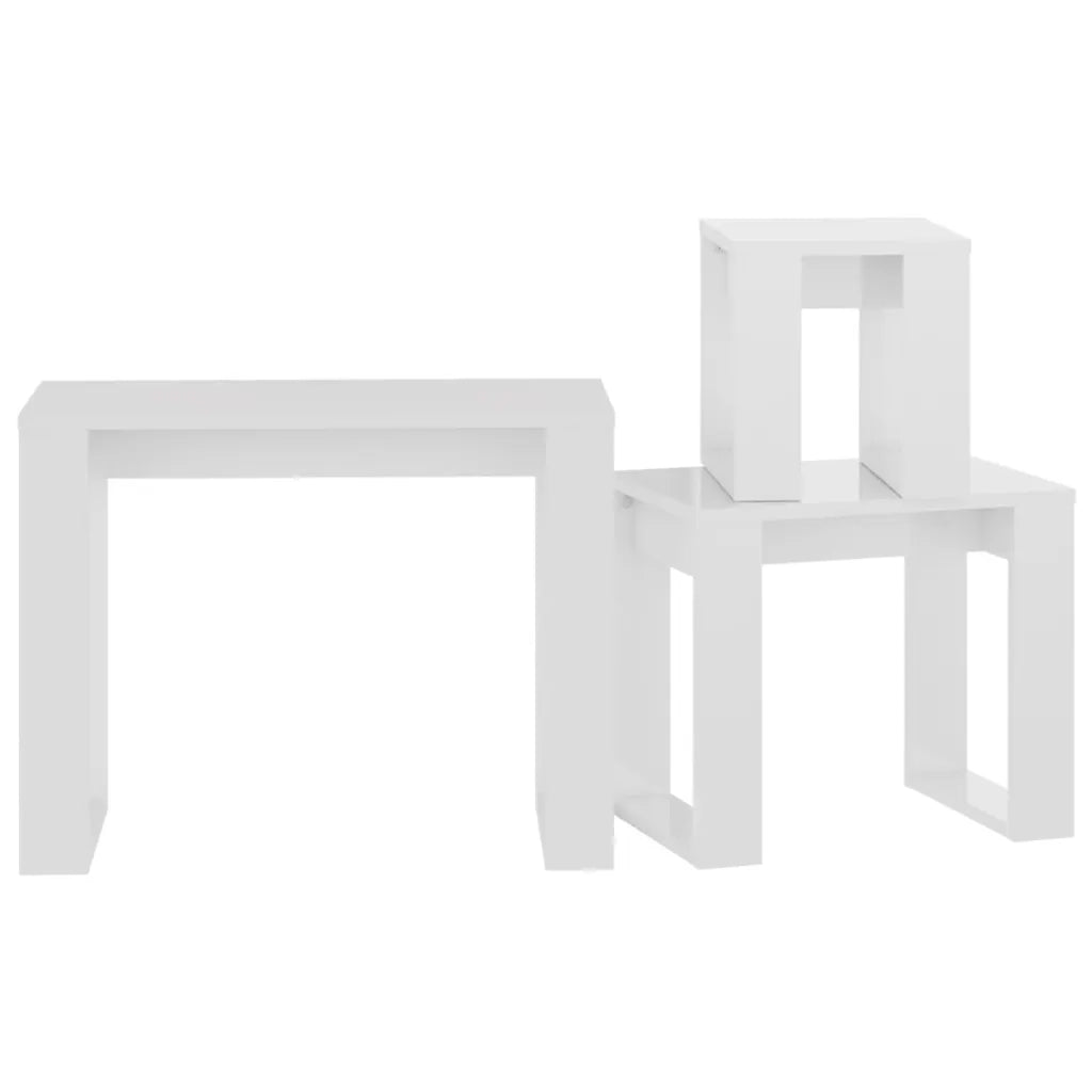 Tavolini Impilabili 3 pz Bianco Lucido in Legno Multistrato 808609