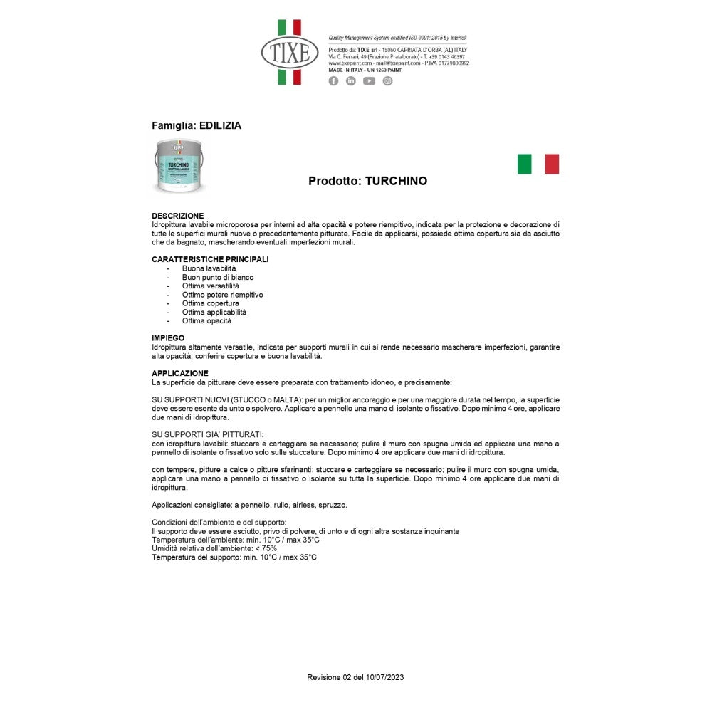 Tixe turchino 4lt idro pittura lavabile microporosa extra bianca opaca per interni