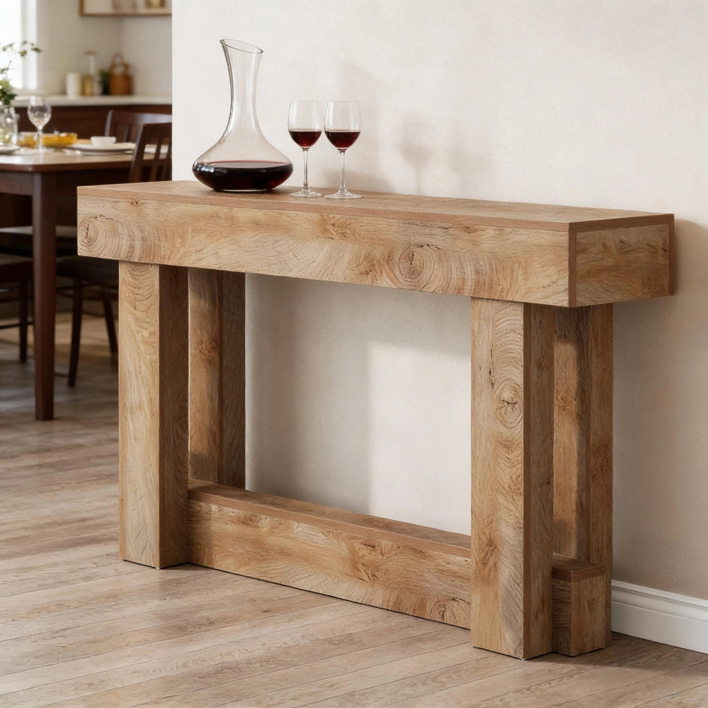 Consolle con base a U e ripiano inferiore, stile vintage, per ingresso e soggiorno, in legno, marrone, 160 × 30 cm